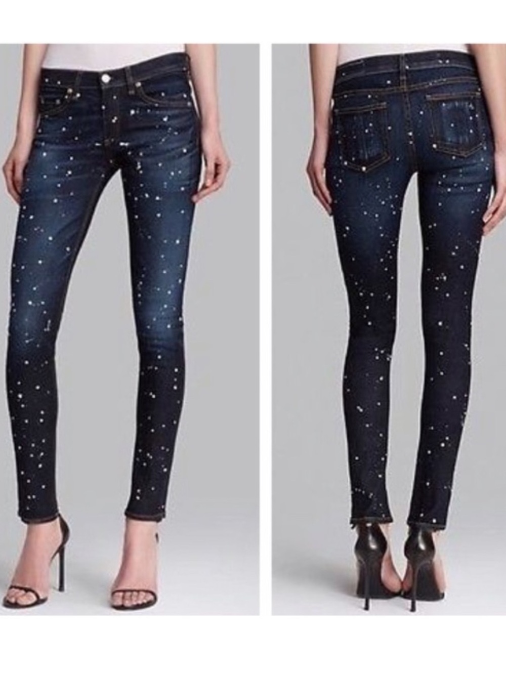 Rag & Bone Skinny Dark Wash Ansfield Splatter Jeans - Size 26